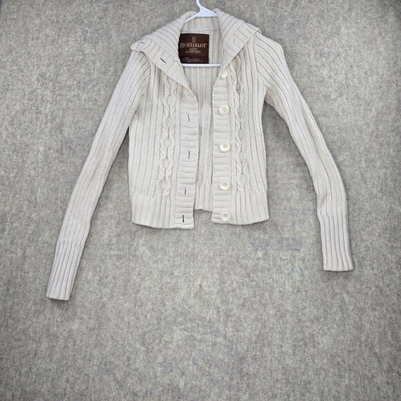 Hollister Womens Cream Cable Knit Button Front Cardigan With Collar Size L - Picture 1 of 5